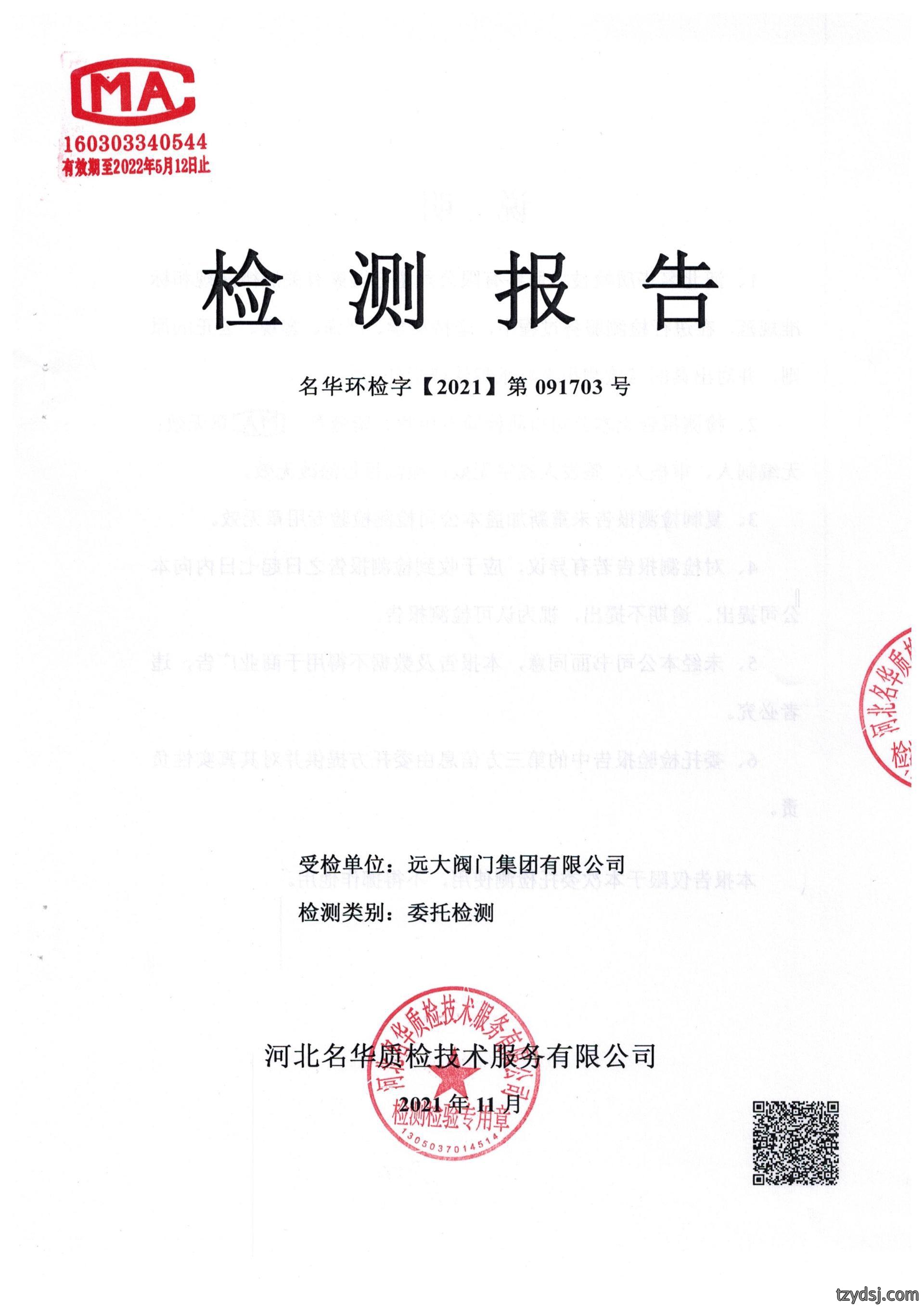 远大阀门集团9月份锅炉检测报告